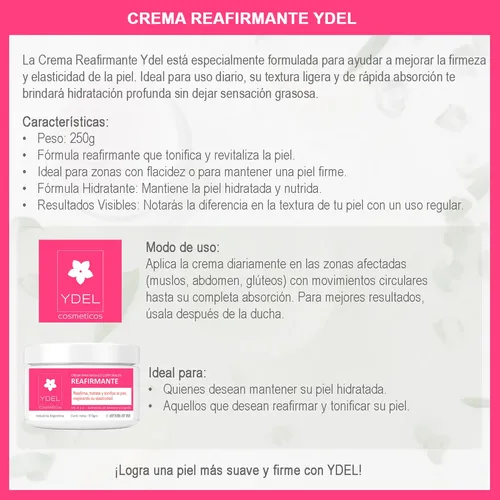 Reafirmante Hidratante Coporal Crema Ydel 250 Grs