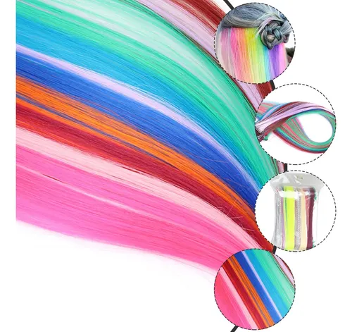 24 Piezas De Pelo Largo Y Liso Colorido Sin Costuras