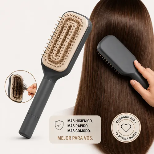 Peine Desenredante Autolimpiante Mango Giratorio Mujer X3u