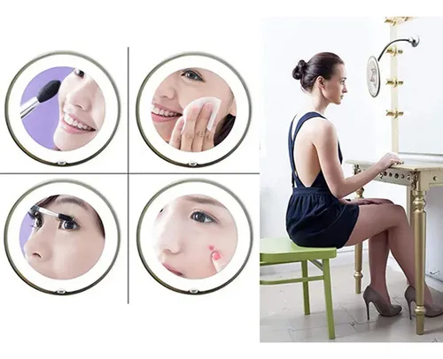 A Espejo Maquillaje Led 10x Aumento Con Soporte Ajustable A