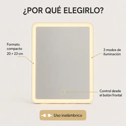 Espejo De Maquillaje Pequeño Portatil Con Luz Led Recargable