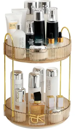 Organizador De Maquillaje De Acrilico 2 Pisos Giratorio 360°