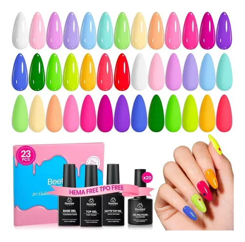 Set Gel Beetles 20 Colores Pastel Neon Con Base Y Top Coat
