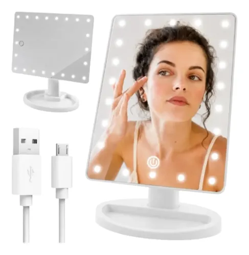 Espejo Maquillaje Tactil Luz 16 Led 3 Modos Usb