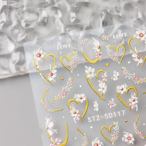 Pegatinas De Uñas 3d Floral 5d Adhesivas 4 Hojas Arte