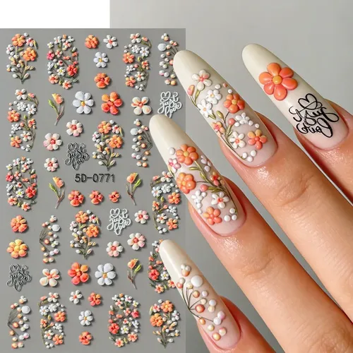 Pegatinas 3d Para Decoración De Uñas Con Estampado De Flores