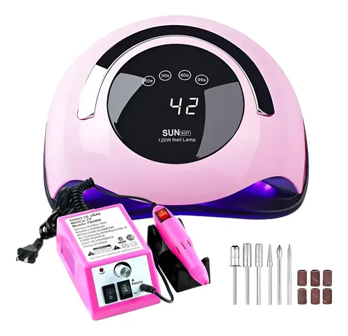 Combo Cabina Uv/led Sun 120w Tactil + Torno Profesional Color Rosa