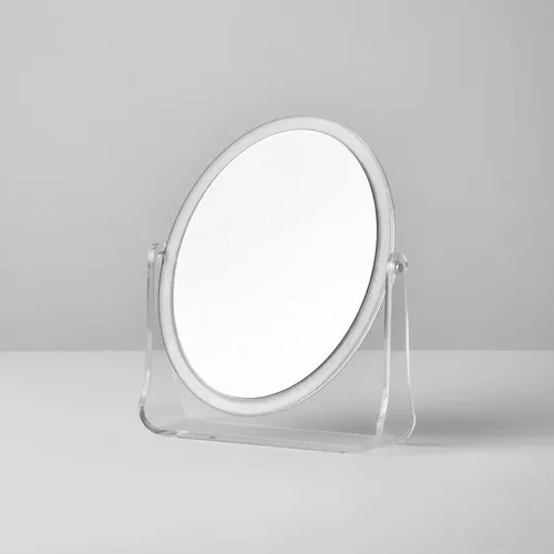 Espejo Maquillaje Con Pie Chico Dos Caras Aumento Mesa Baño