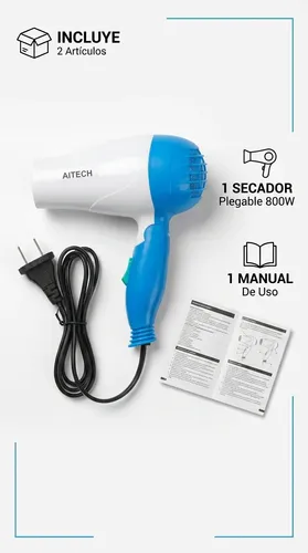 Secador Cabello Plegable Portatil Viaje Aitech