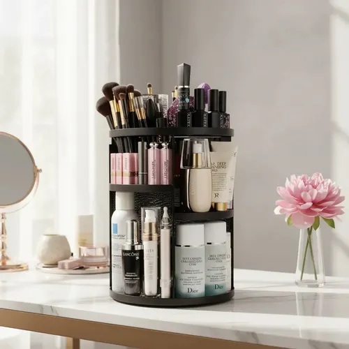 Organizador Maquillaje Porta Cosmético Giratorio Ajustable Blanco