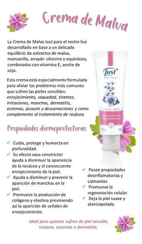 Crema Herbal Facial De Malva Just Tipo De Piel Rosacea