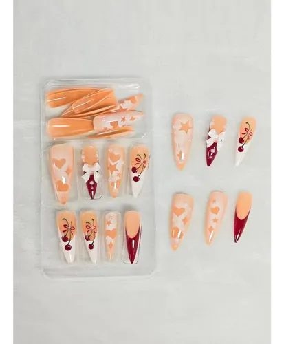 Uñas Adheribles French Tip Largas Stiletto Con Laço 3d
