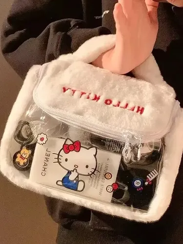 /hermosas Bolsas De Maquillaje De Felpa Blancas Con Diseño D