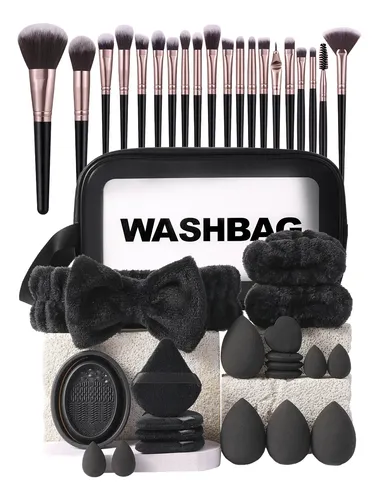 Set 20 Brochas Y Esponjas De Maquillaje Con Neceser