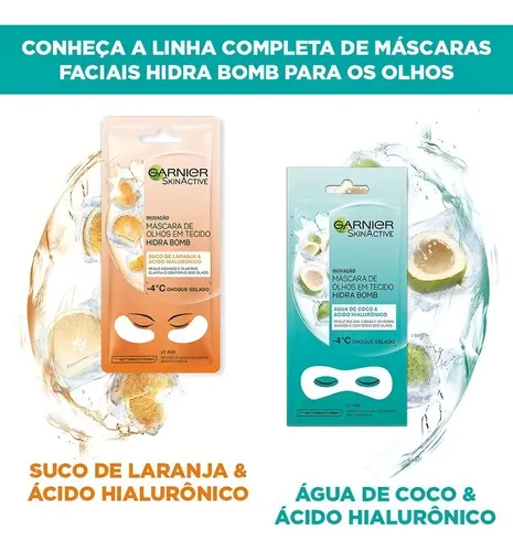 Mascarilla de tela para ojos con vitamina C Hidra Bomb, 6 g, Garnier, tipo piel normal