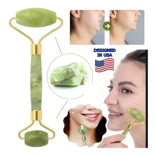 Masajeador Rodillo Doble Piedra Jade Corporal Facial Ojos Pl