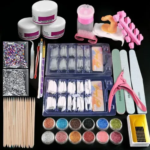 Kit De Uñas De Acrílico Con Polvo Líquido Brillo Tips
