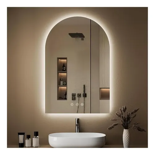 Espejo De Baño Led Oumusu Arqueado 91x61cm Regulable Blanco