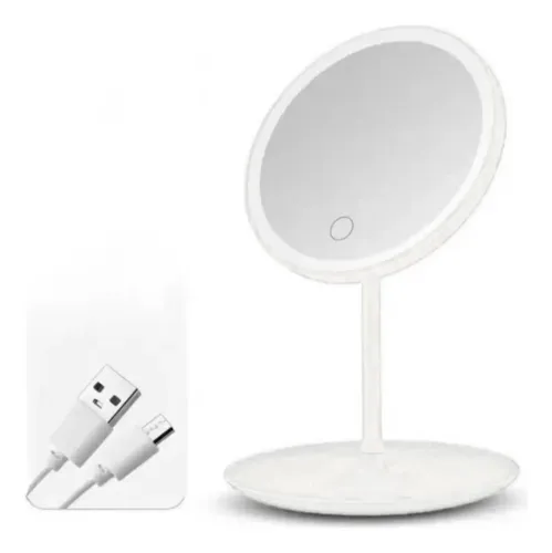 Espejo De Maquillaje 3 Modos Luces Led Con Base Carga Usb
