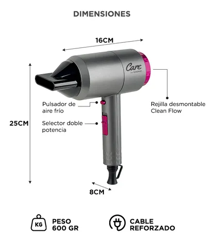 Secador De Pelo Iónico Care By Gadnic Frio Calor Power Pro