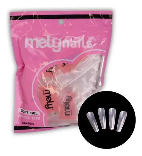 Uñas Tips Soft Gel Coffin Prelimadas Matte X504 Pcs Mely