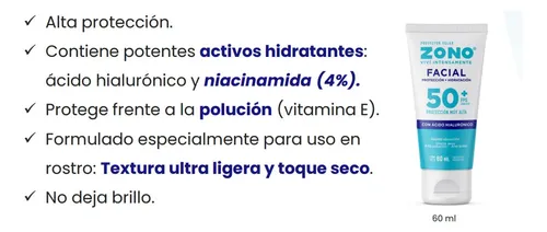 Protector Solar Facial Zono Efecto Seco Fps50 60ml