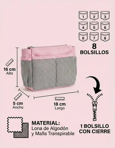 Organizador Cartera Neceser Rosa Maquillaje Viaje Practico