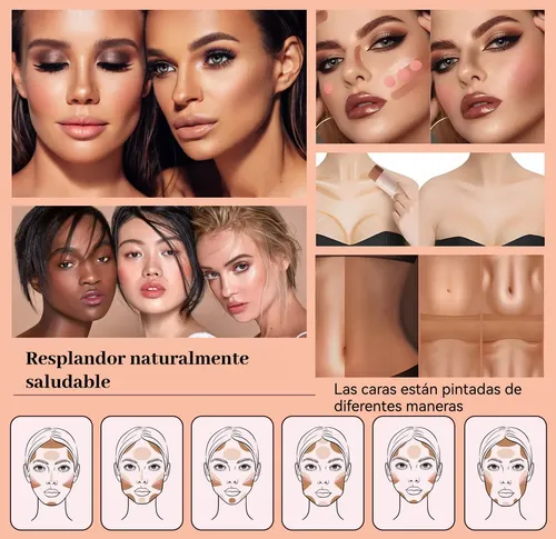 Set Maquillaje Facial 3 En 1 Contorno Iluminador Rubor Barra