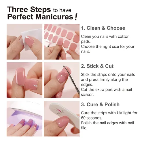Tiras De Uñas De Gel Danni & Toni Semi Curadas Rosa Blanco D