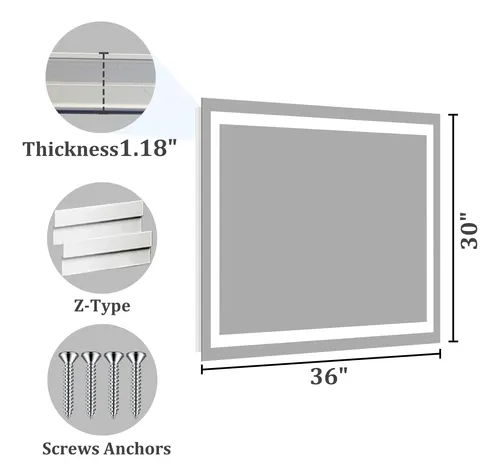 Espejo De Baño Led Koonmi 30×36 Cm Con Luz Trasera Y Frontal