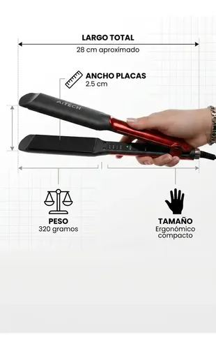Planchita Pelo Aitech Profesional Roja 220V Cable Giratorio 360 Placas Cerámica Anti Frizz Alisadora 160 A 220°C Calentamiento Rápido Temperatura Regulable Cabello Liso Brillante Ideal Para Uso Diario