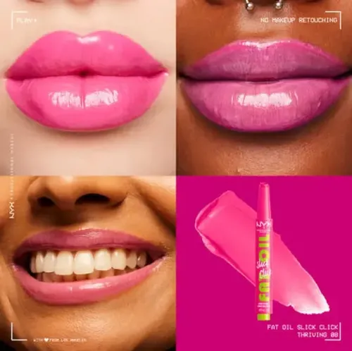 Nyx Professional Makeup Fat Oil Slick Click Lip Gloss Glitte Acabado Brillante Color Thriving – Rosa