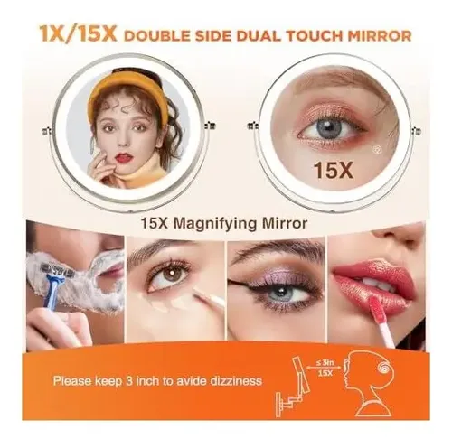 Cjwespejo De Aumento 15x, Espejo De Maquillaje Iluminado 15xcc