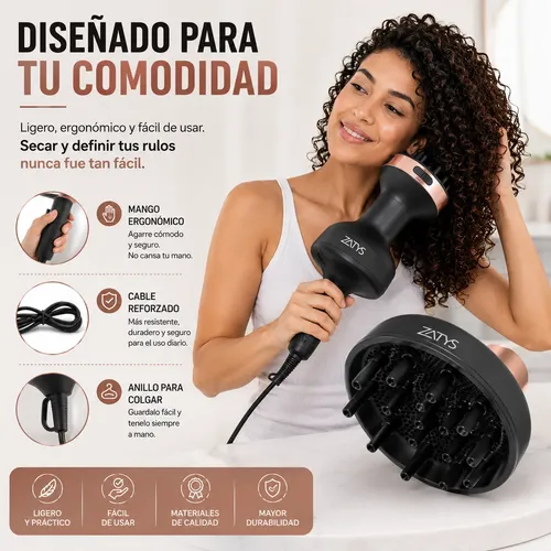 Secador Pelo Difusor Rizos Rulo Definido Secado Rapido 1100w