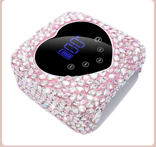 Cabina Uv Led Inalambrica P/uñas Recargable Rosa Con Strass