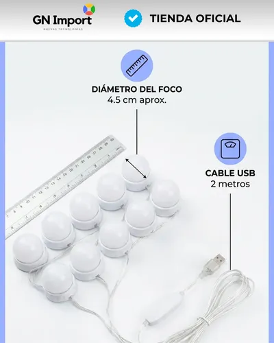 Luces Led Para Espejo Tocador Usb 10 Focos Regulables