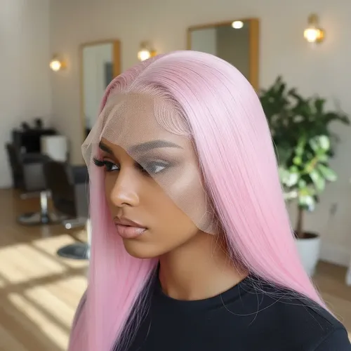 Peluca Lace Front Adiolacba Premium Símil Natural 70 Cm Tamaño De La Base Regulable Tono Rosa Glam