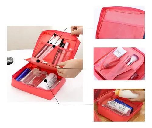 Neceser Bolso Porta Cosmeticos Maquillaje Organizador Viaje Color Rosa Diseño De La Tela Liso