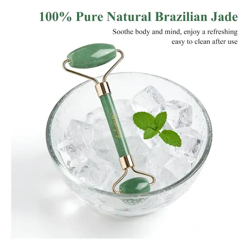 Set Rodillo Verde Y Gua Sha Cuarzo Rosa Extra Grueso