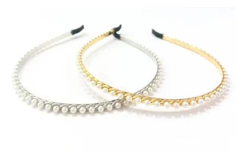 Pack X 2 Vinchas Metal Con Perlas Para Peinados