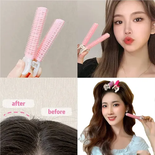 4pcs Pink Hair Rollers With Clip For Volumizing Bangs Curls