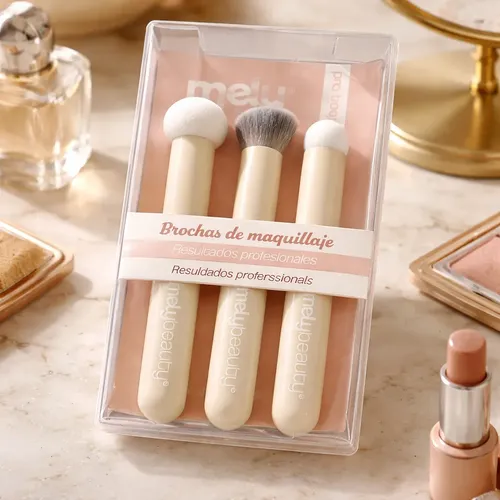 Set 3 Brochas Mely Corrector Contorno Base Rubor Iluminador