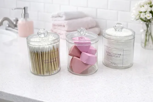 Set X3 Organizador Acrílico Algodón Hisopos Maquillaje