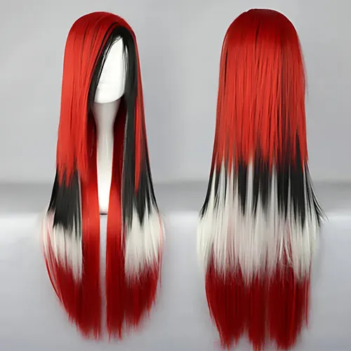 Peluca De Pelo Rojo Degradado Sintético, Negro Y Blanco, Col Red Black White 28inches