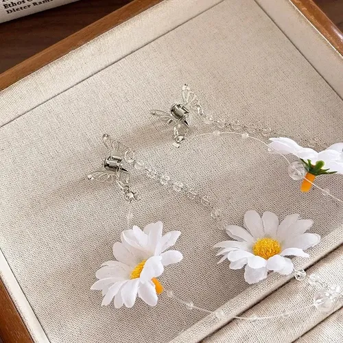 Pinza De Pelo Larga Con Borlas De Cristal Con Forma De Flor
