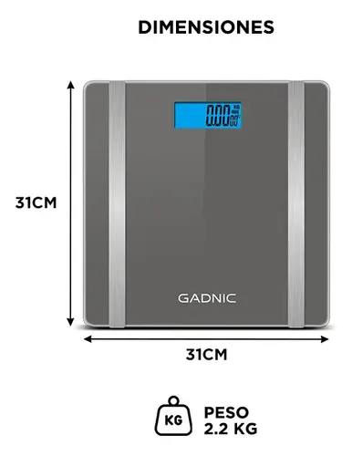 Balanza Digital Baño Personal Corporal Personas 180kg Gadnic Color Gris