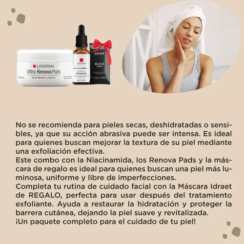Kit Facial Lidherma Renovador Poros Niacinamida Antiacne