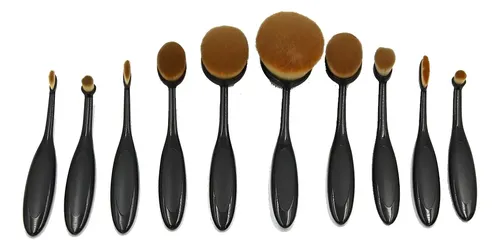 Set Brochas Maquillaje Oval X 10 Un. Con Caja Belleza Makeup
