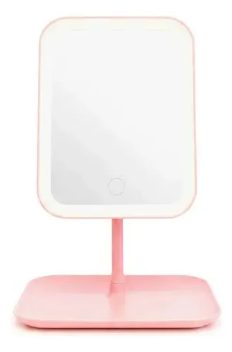Espejo Maquillaje Led Con Luz Y Organizador Mesa Usb Rosa