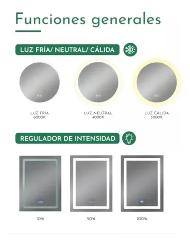 Espejo Circular Con 3 Tipos De Luces Led Baño X 80cm Moderno